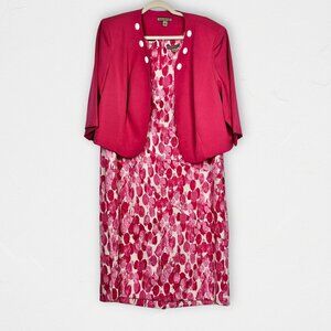 Maya Brooke Pink Floral Dress & Jacket Set Size 16W Church Wedding Guest